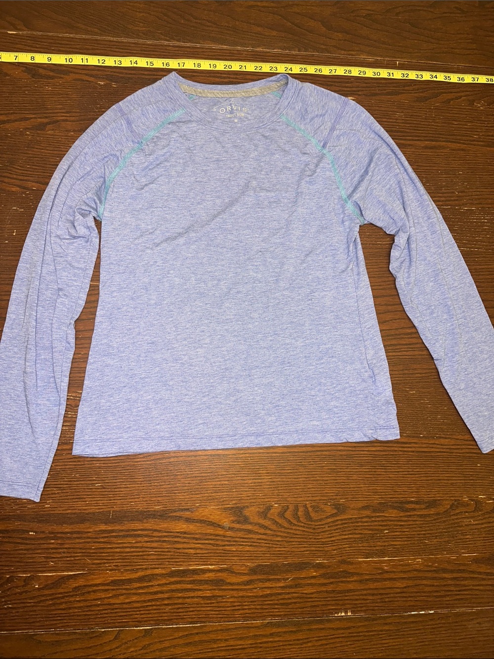 Orvis Heather Blue Long-Sleeve Tee with Aqua Contrast Stitching